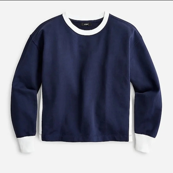 J. Crew Tops - J.Crew University terry cotton cropped sweatshirt XL NAVY BNWT SO 1 Left!